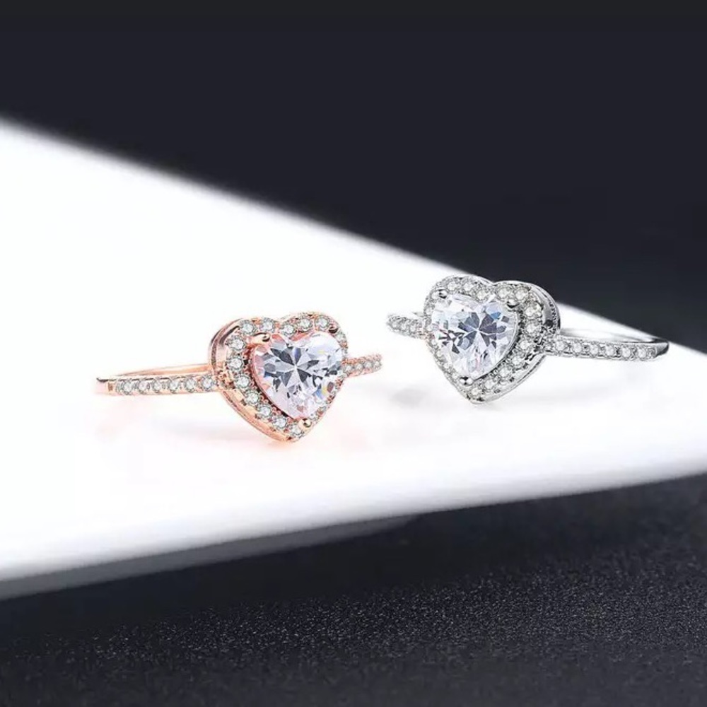 Heart ring rose gold cubic zirconia stone love jewelry - Picture 2 of 6